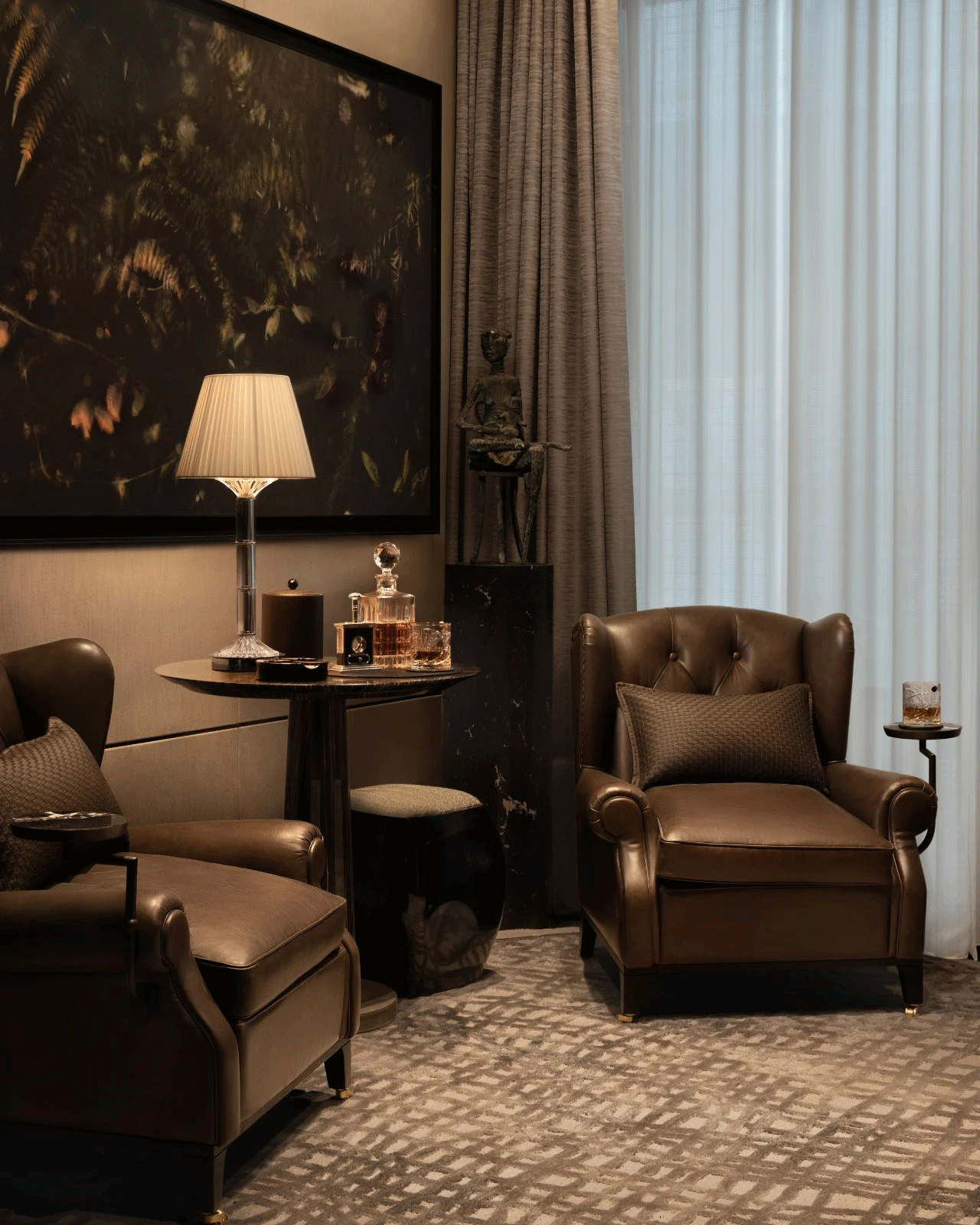 Lifestyle Elegance: Artistic Space of Brown Leather Cigar Chair