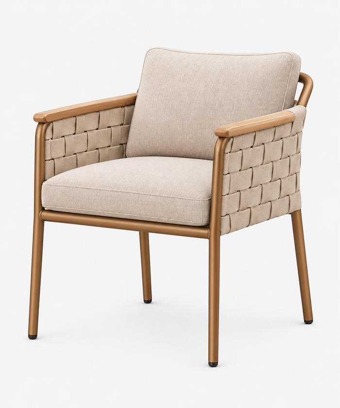 Woven Upholstered Accent Chair With Wood Armrests