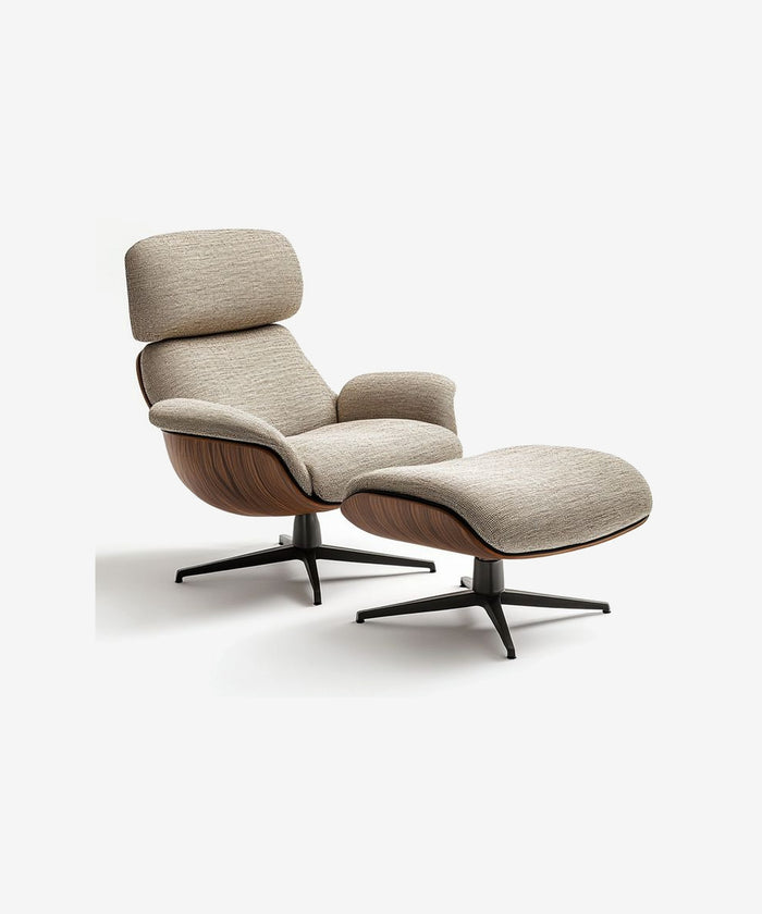 Mid-Century Bentwood Swivel Lounge Chair With Ottoman – customizable furniture by AWCASA