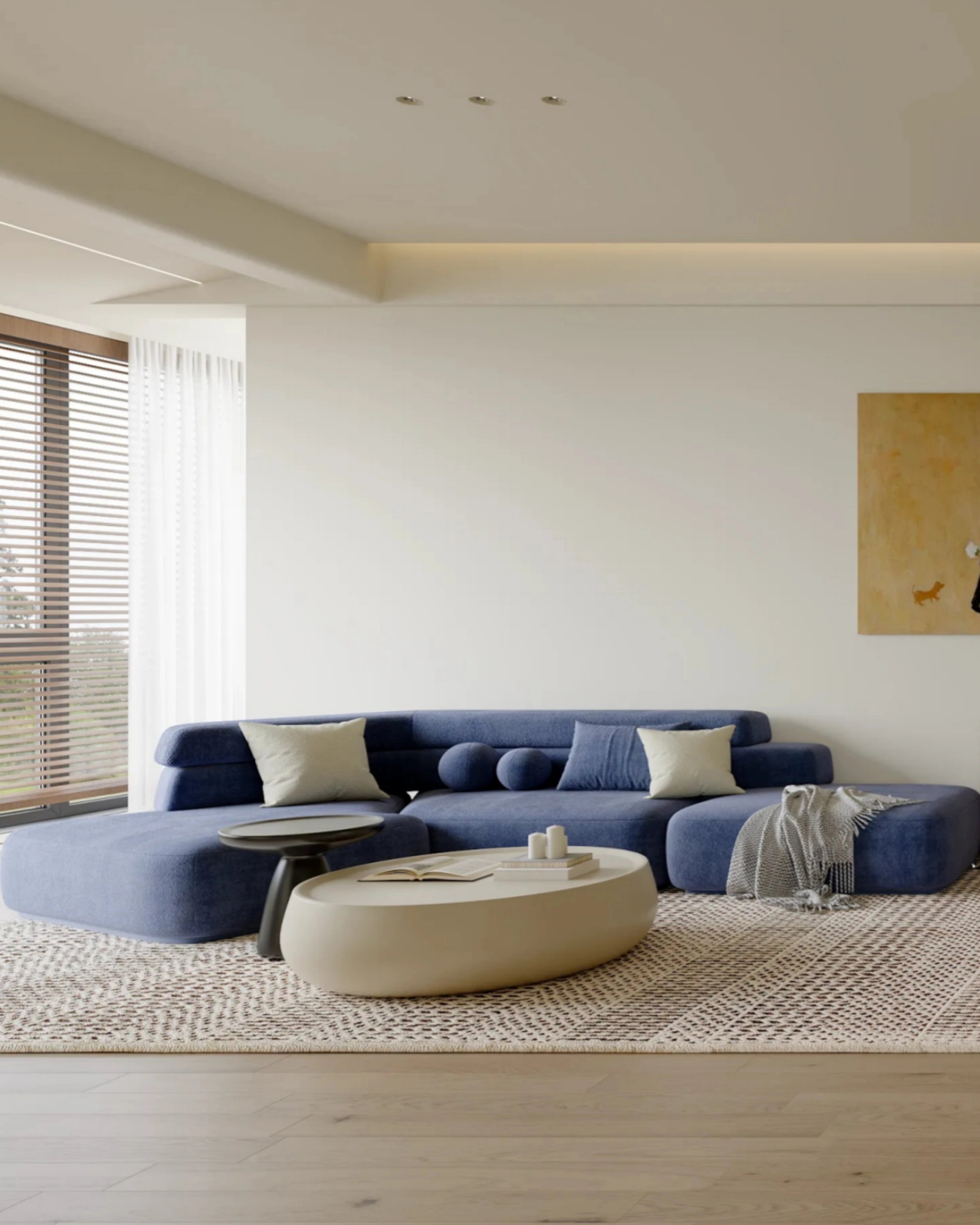 Creating a Comfortable Minimalist Home: Modern Minimalist Blue Fabric Sofa