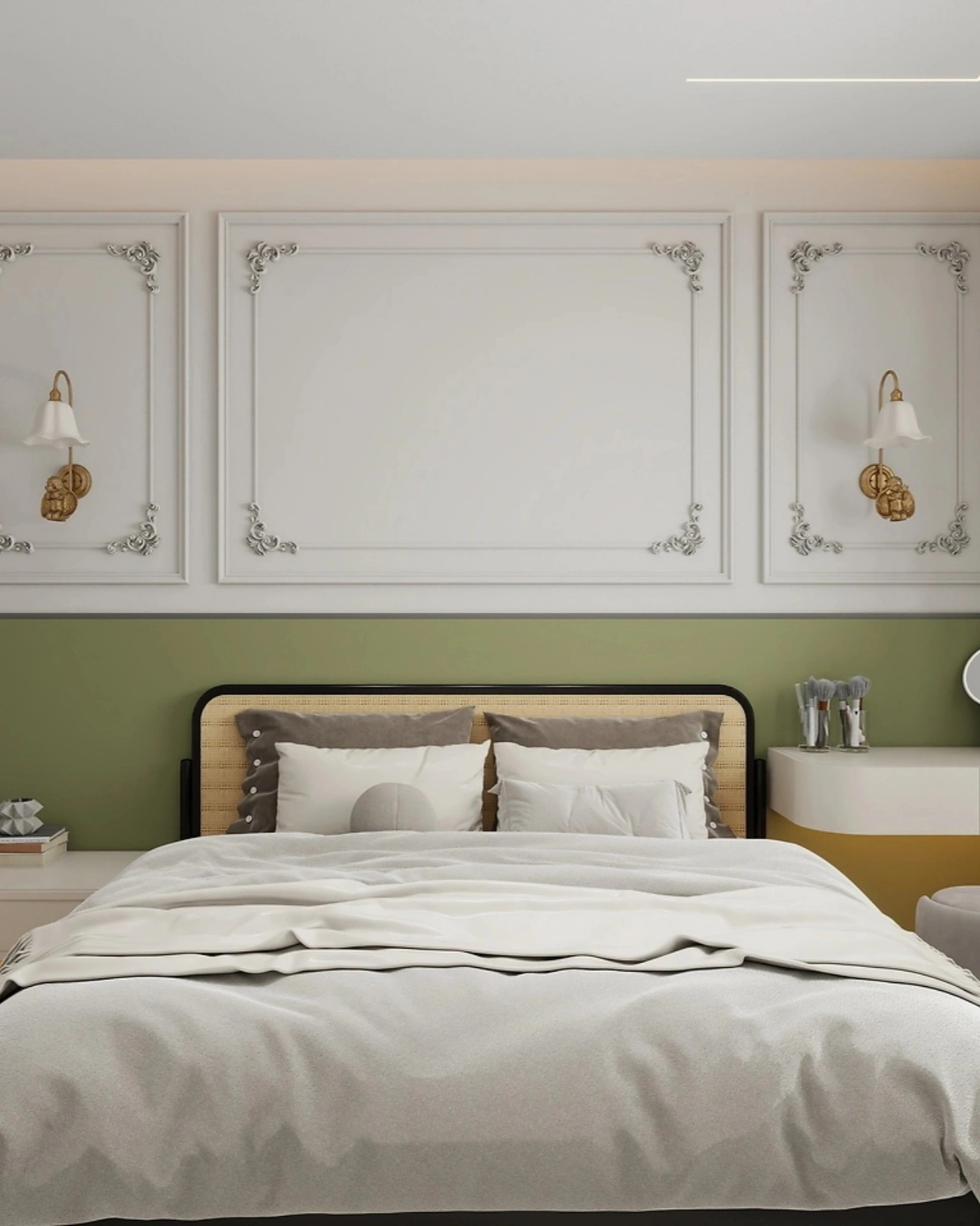 Modern Home Combining Style and Functionality: Black-edged Double Bed as the Highlight