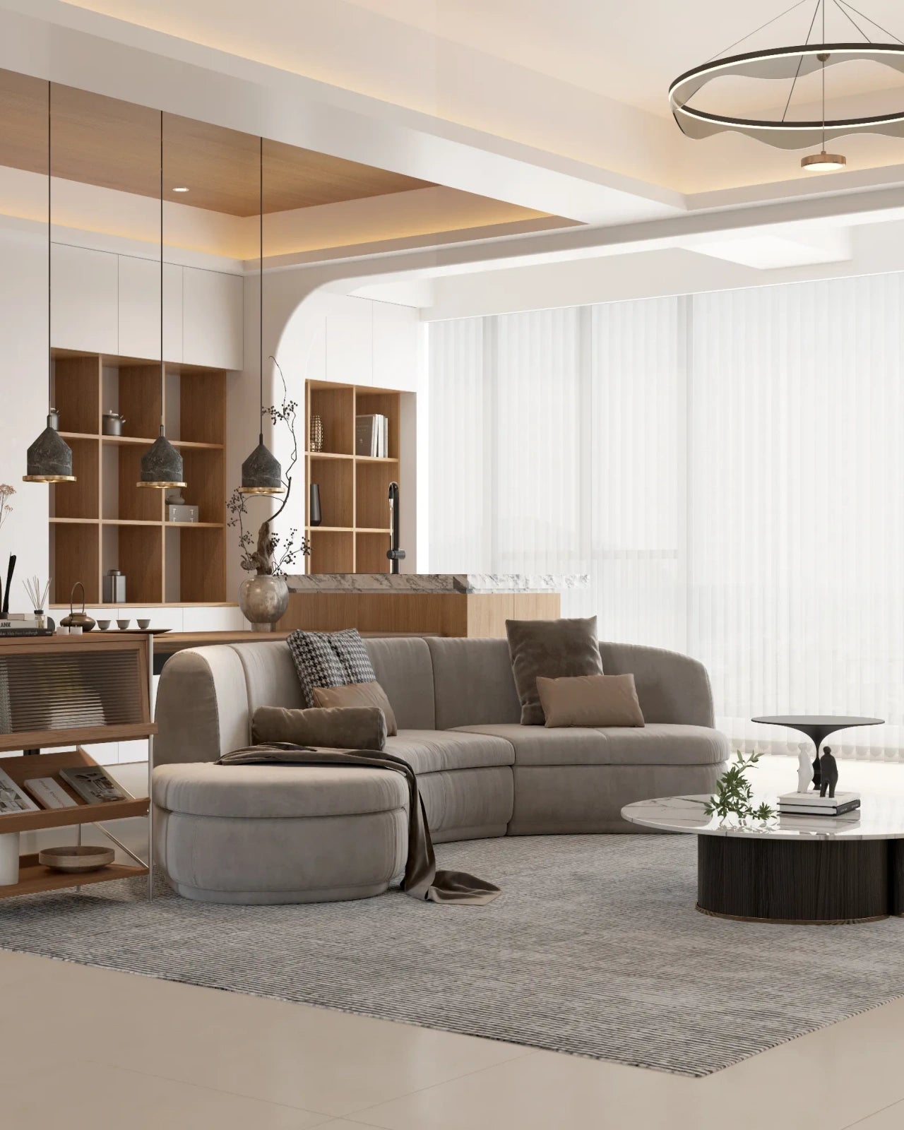 Modern Gray Curved Sofa:Comfortable and Elegant Living Room Design
