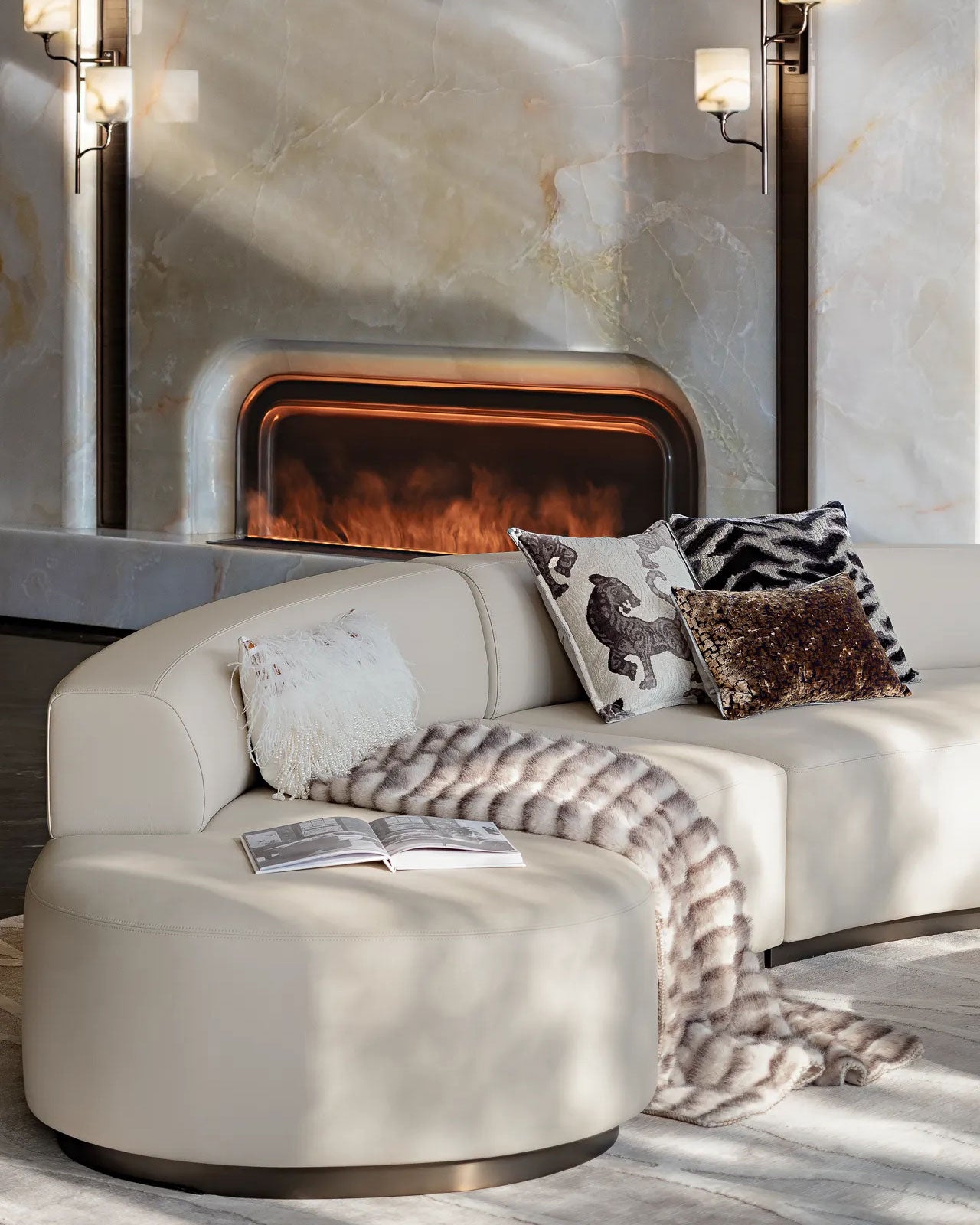 Embrace Modern Living with White Curved Leather sofa