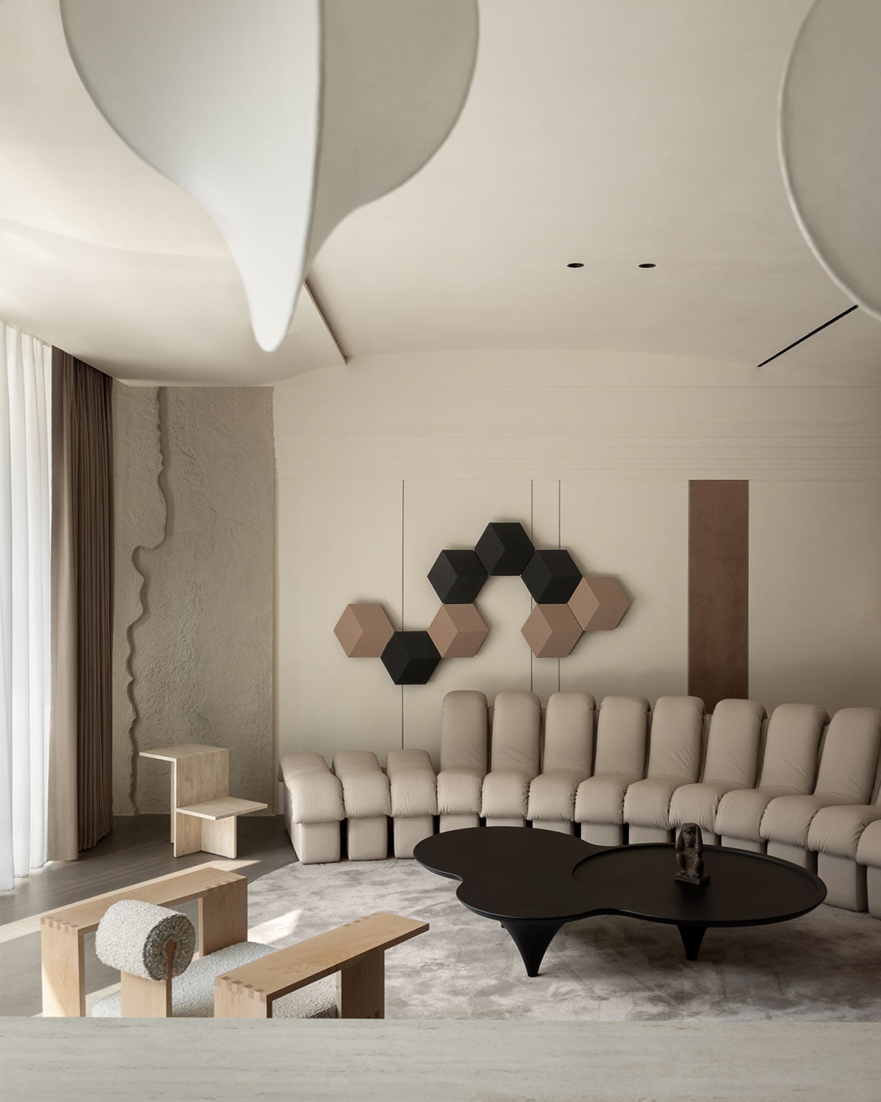 Curved Beige Leather Sofa: Elegance and Comfort