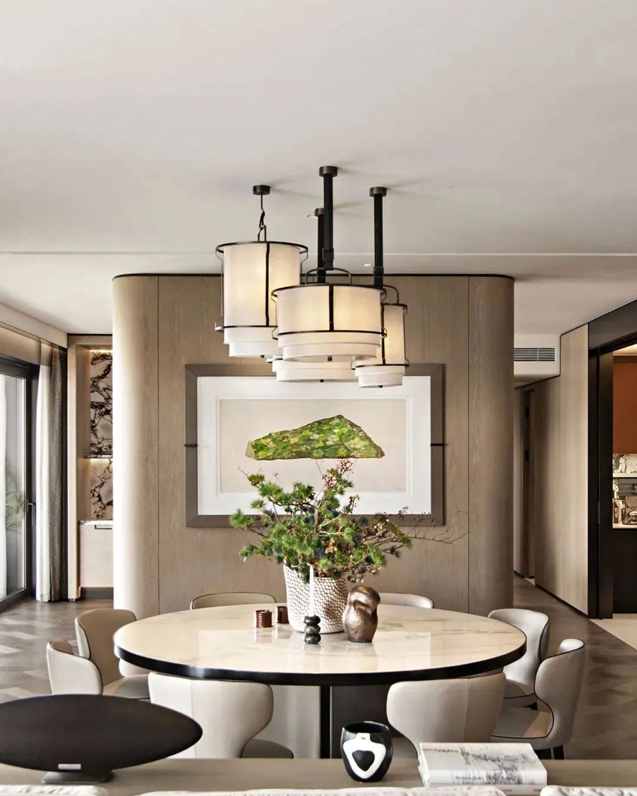 Stylish Dining Spaces with Round White Marble Table