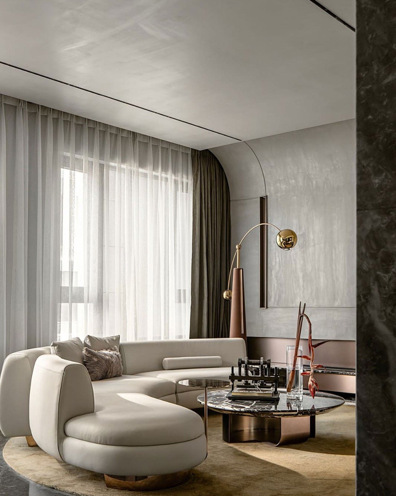 Elevate Your Home: Curved Beige Leather Sofa