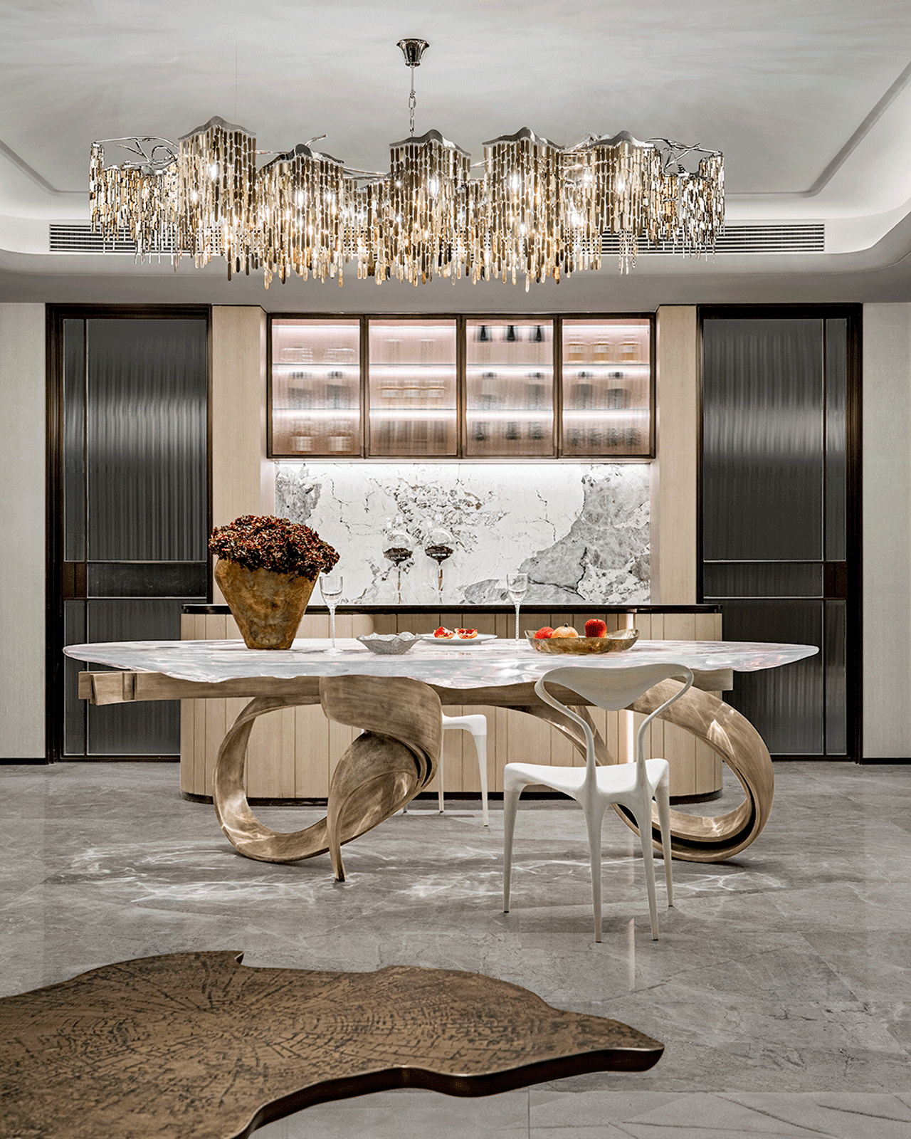 Luxury and Charm: The Metal Water Ripple Dining Table