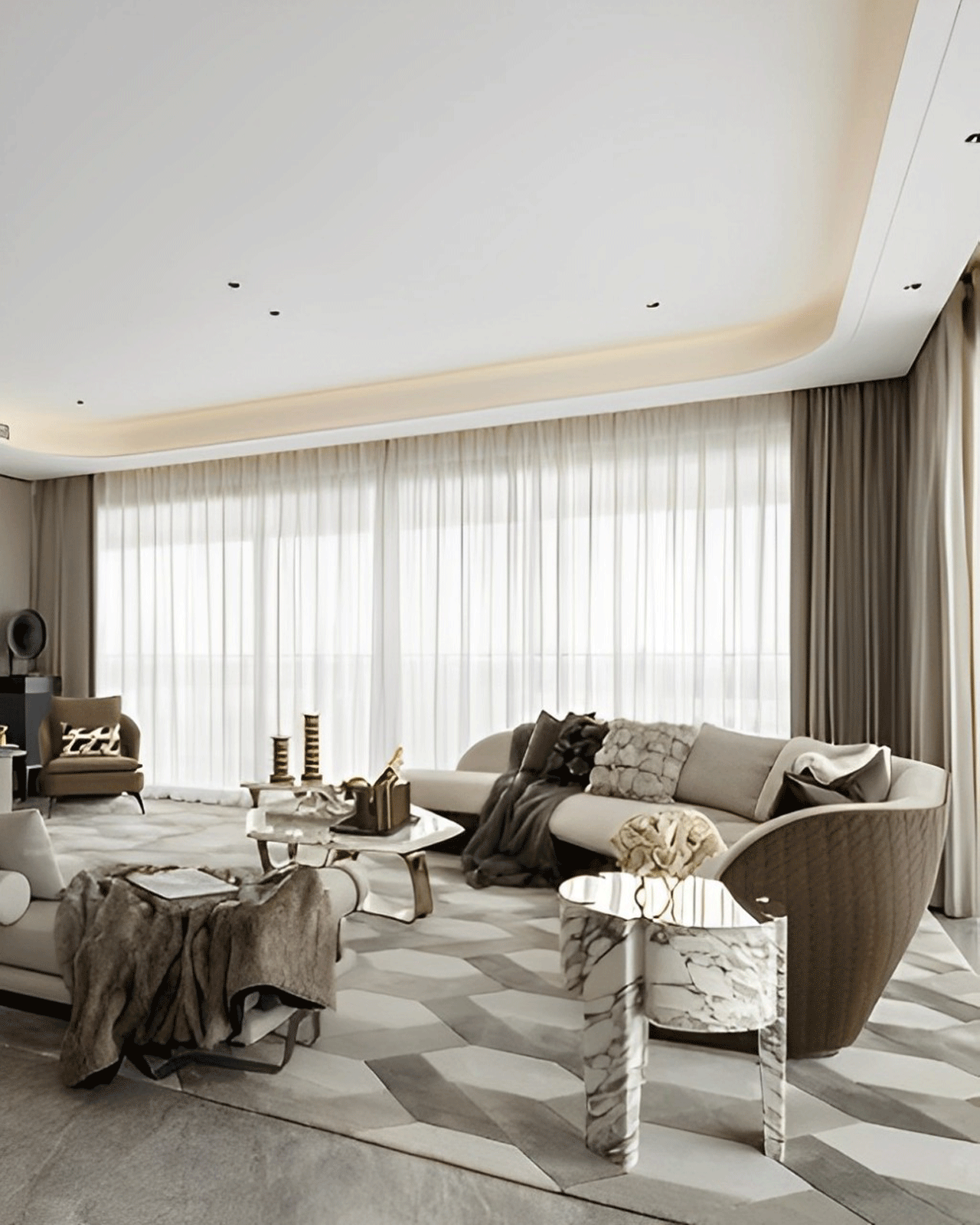 Elegant Beige Curved Sofa: Modern Living Room Design