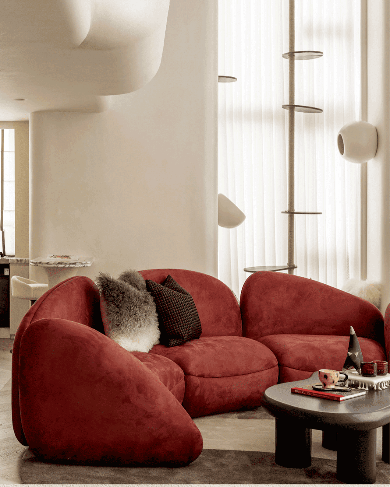 Art & Comfort:  Red Irregular Fabric Sofa