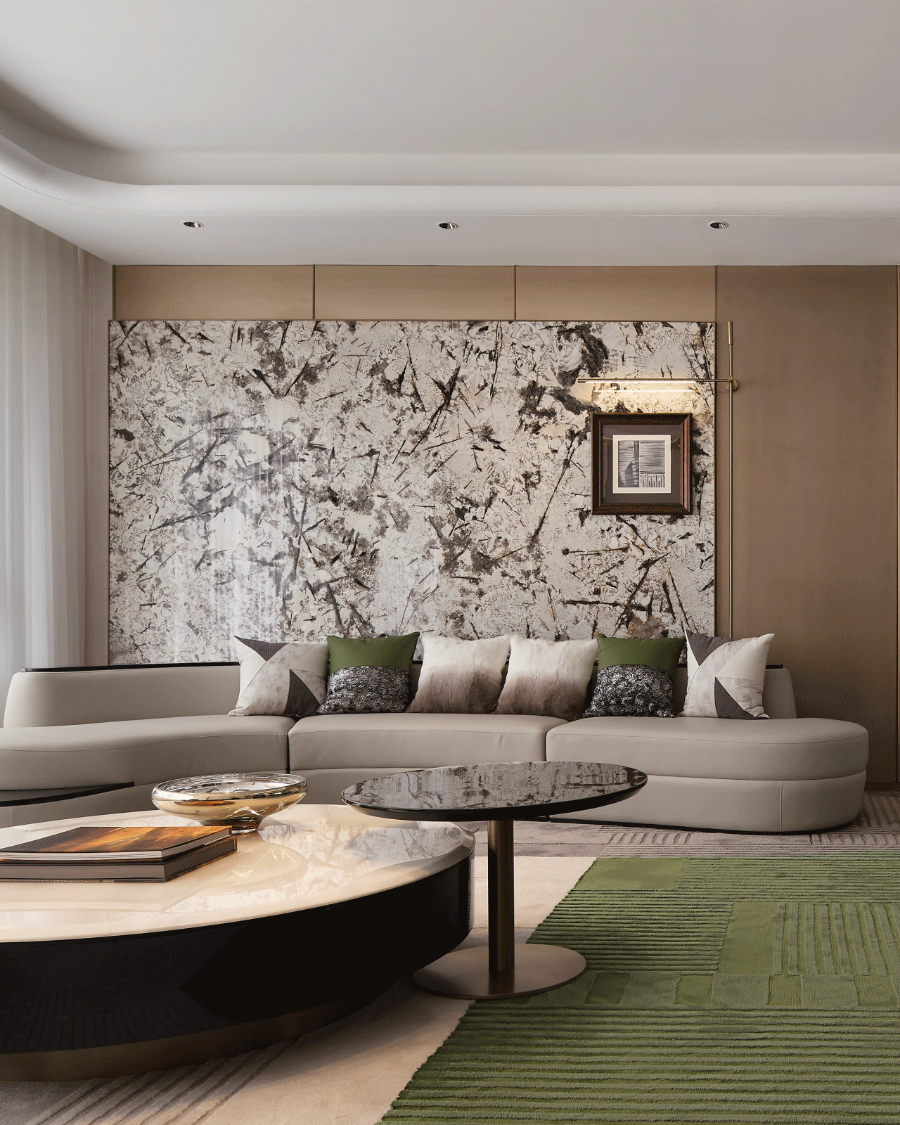 Sophisticated Spaces: Gray Leather Curved Sofa Highlights