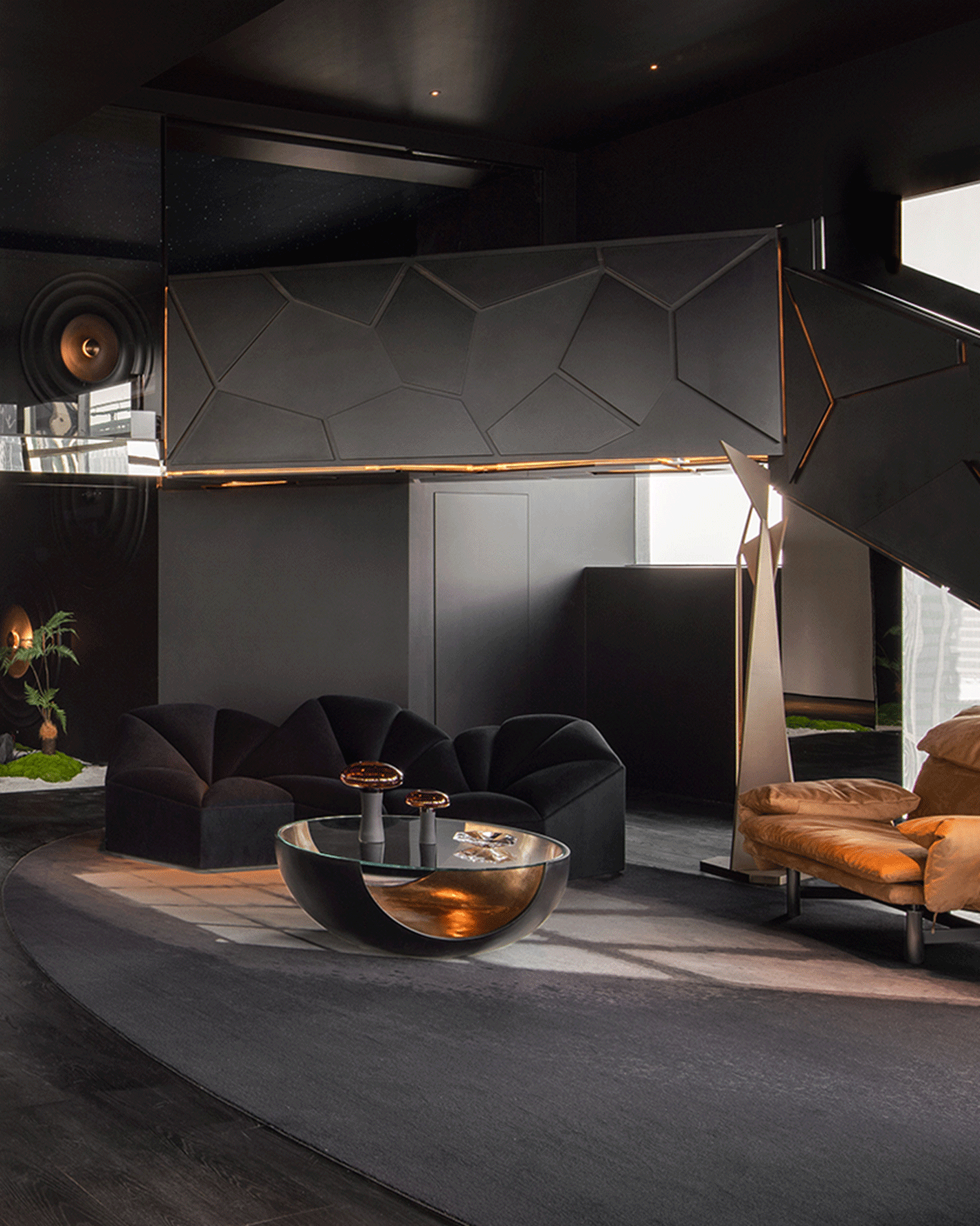 Sophisticated Living: Black Velvet Petal Sofa