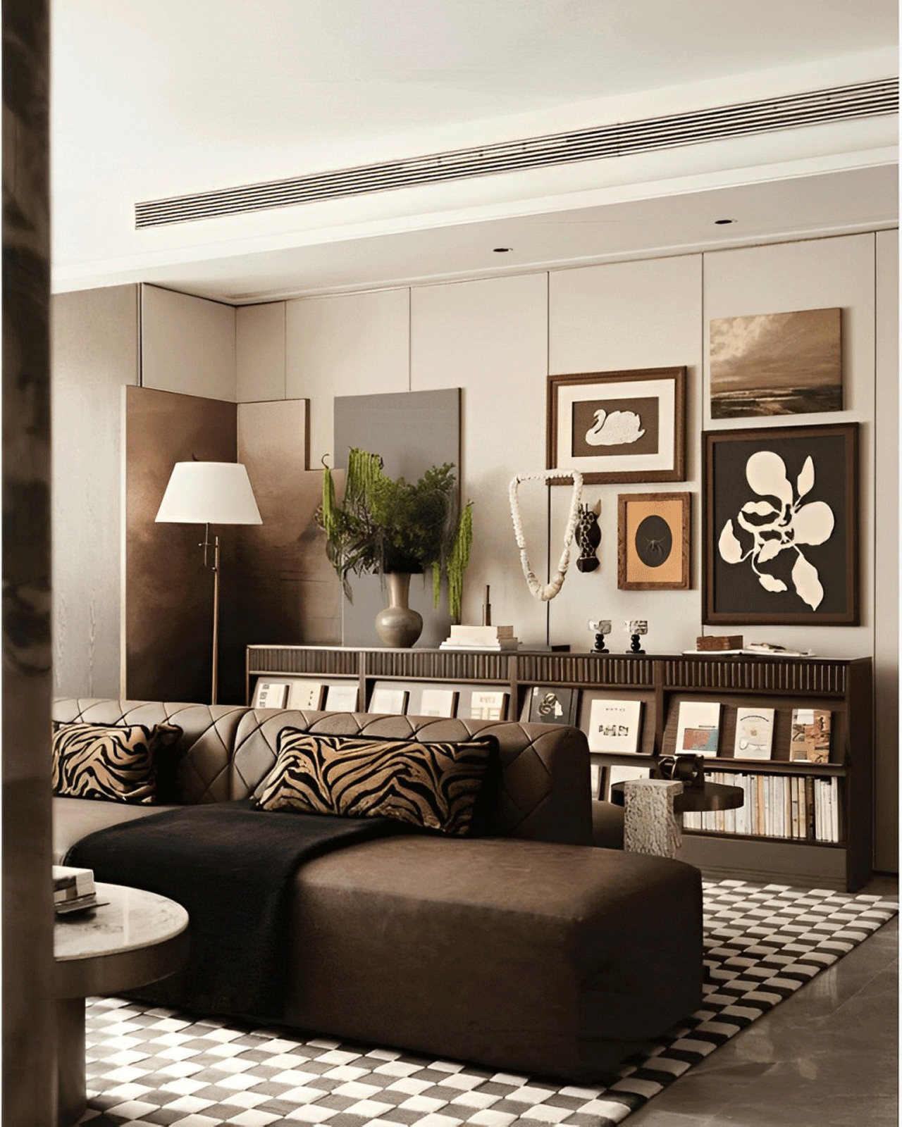 Embracing Mid-Century Modern: Brown Leather Sofa in Spacious Homes