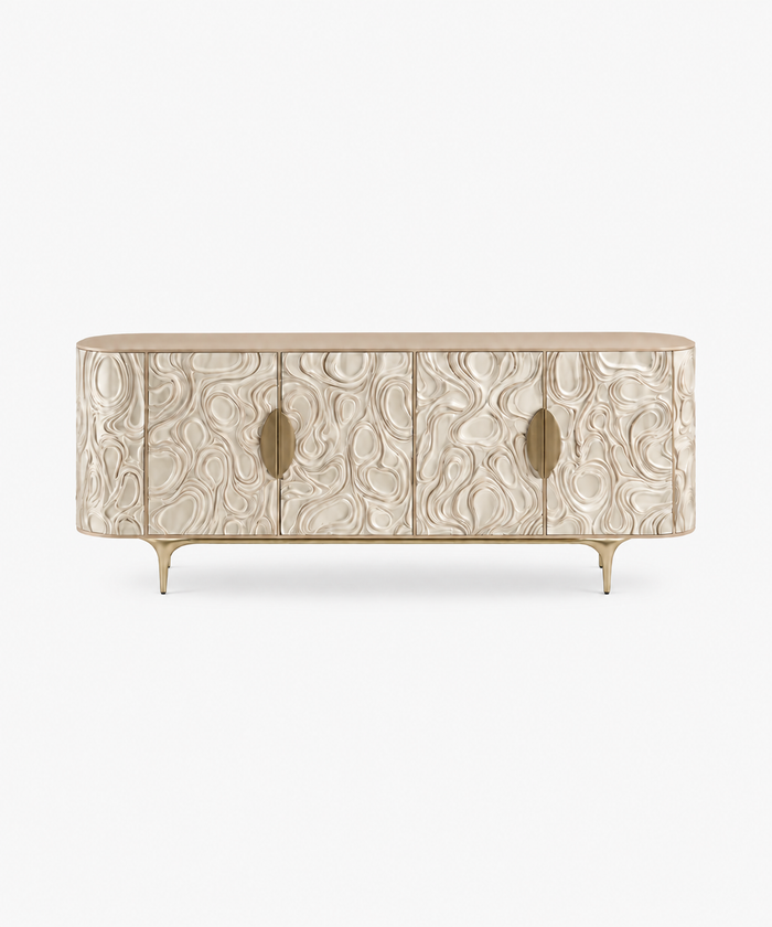 Light Luxury Rounded Sideboard With 3D Ripple Relief & Four Doors