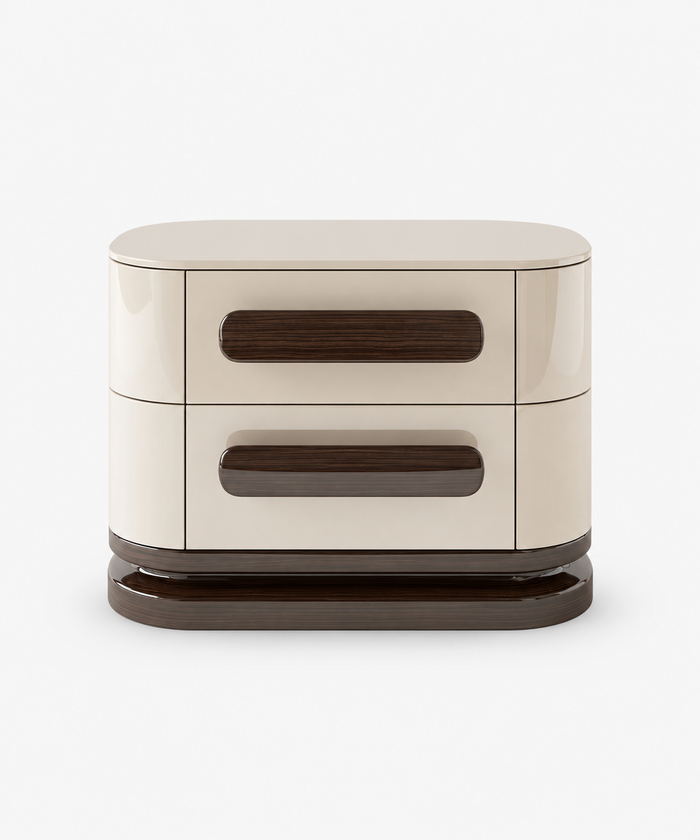 Light Luxury Two-Drawer Nightstand With Double-Layer Rounded High-Gloss Two-Tone Lacquer