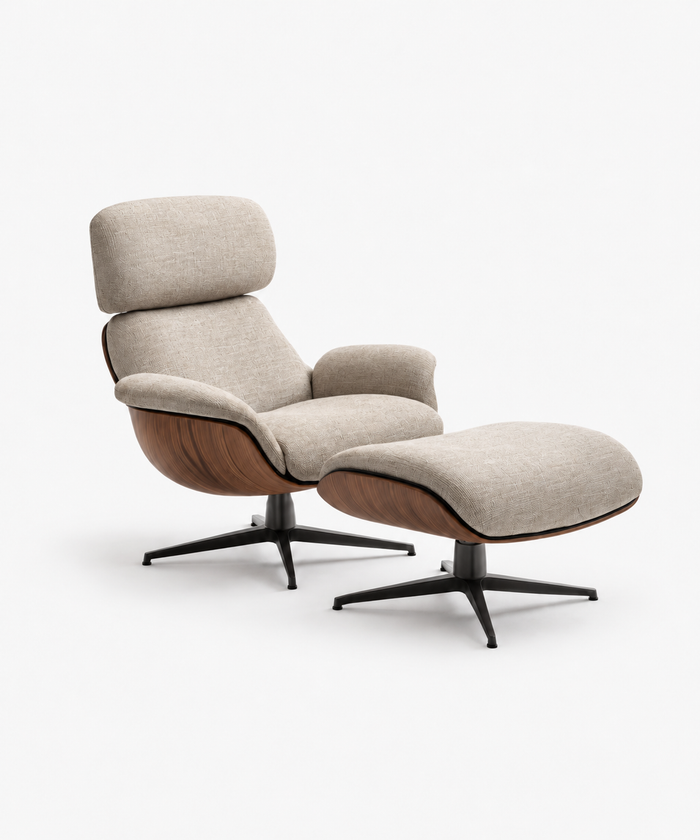 Mid-Century Bentwood Swivel Lounge Chair With Ottoman
