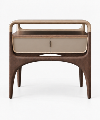 Minimalist wooden storage nightstand with two doors – front view