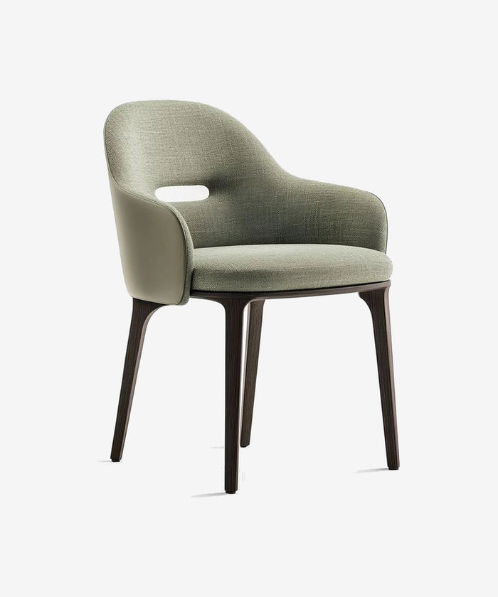 Curved Enveloping Solid Wood Arm Dining Chair With Hollow Leather Splicing – customizable furniture by AWCASA