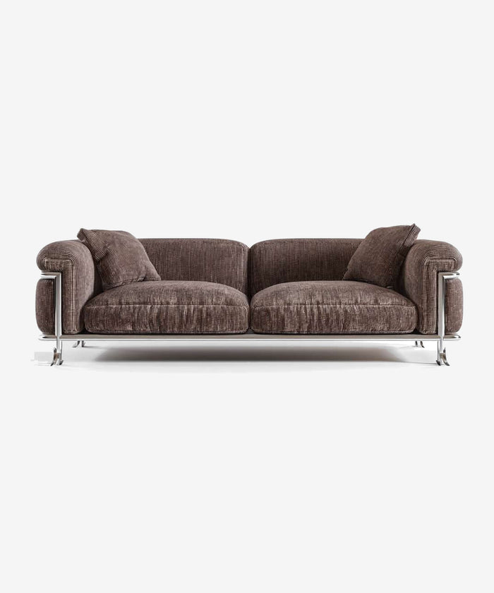Italian Minimalist Two-Seater Sofa With Corduroy Fabric & Stainless Steel Frame – customizable furniture by AWCASA