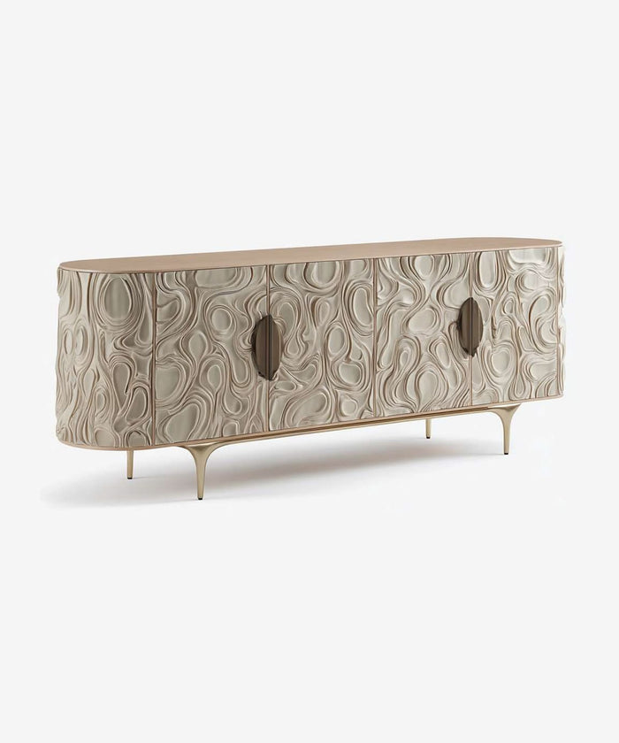 Light Luxury Rounded Sideboard With 3D Ripple Relief & Four Doors – customizable furniture by AWCASA