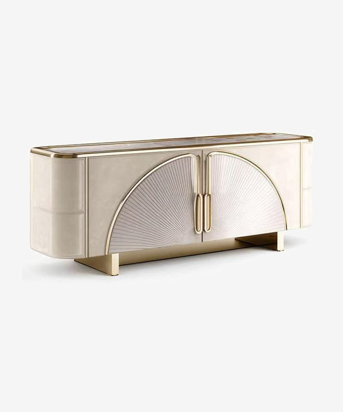 Light Luxury Rounded Sideboard With Semicircular Radial Texture & Champagne Gold Metal Trim – customizable furniture by AWCASA
